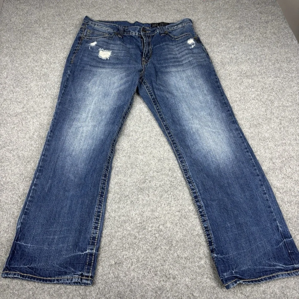 TK Axel Jeans Mens 38x32 Relaxed Straight Y2K Distressed Medium Wash Blue Denim